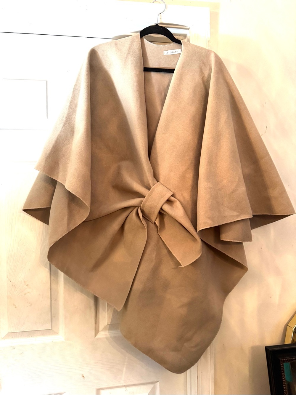 Women's Camel Tie-Front Cape Coat